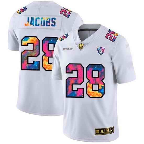 Las Vegas Raiders 28 Josh Jacobs Men White Nike Multi Color 2020 NFL Crucial Catch Limited NFL Jersey
